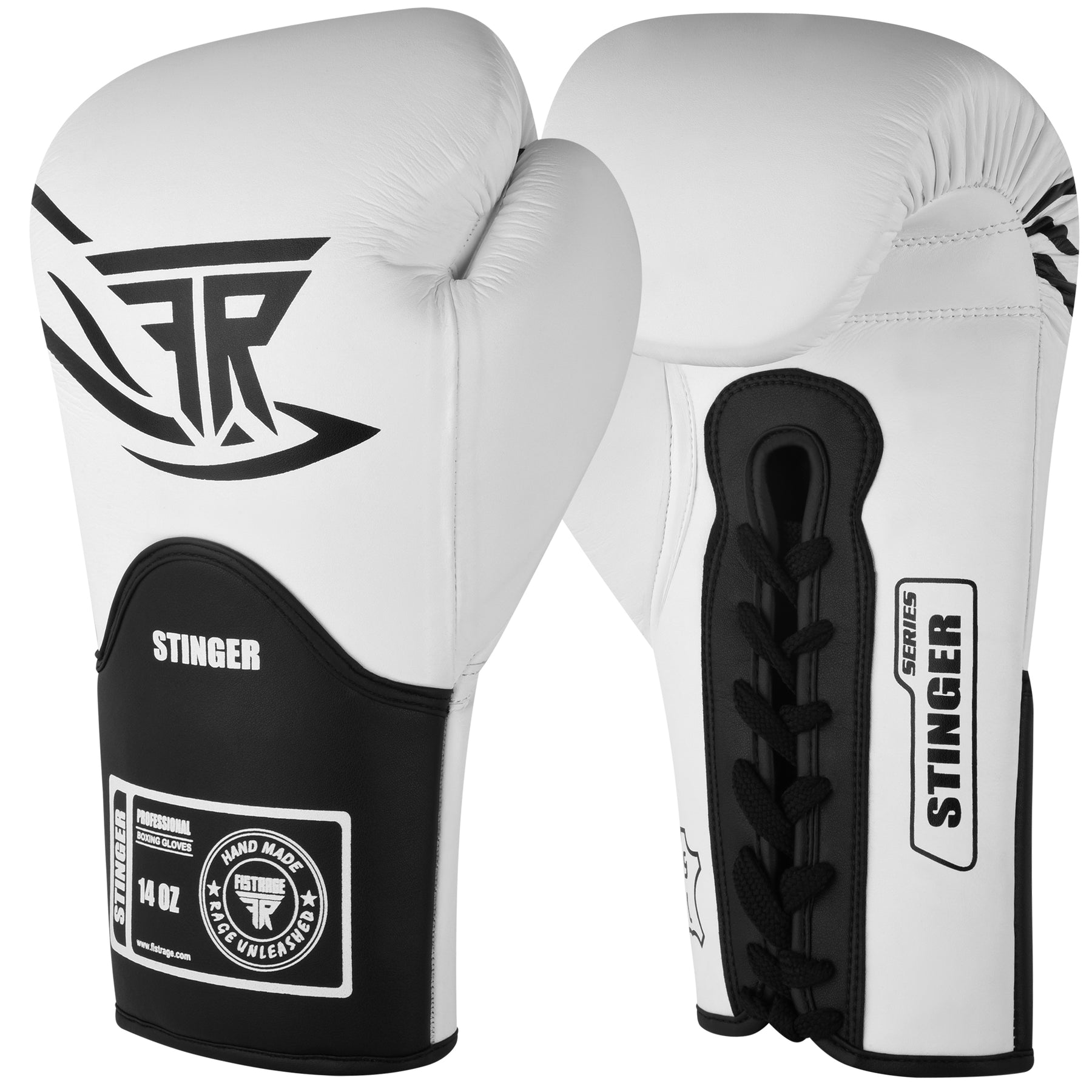 STINGER PROFESSIONAL LEATHER BOXING GLOVES - White/Black
