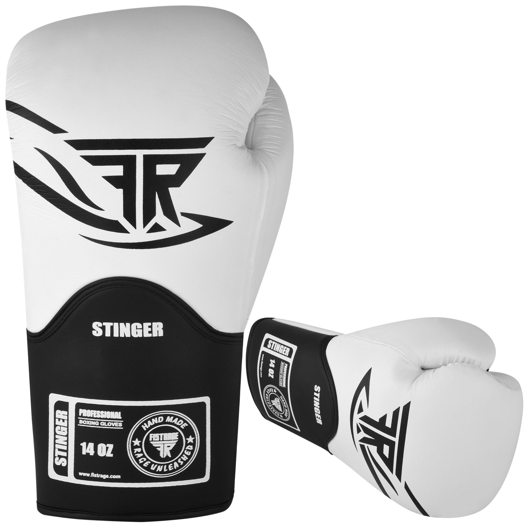 STINGER PROFESSIONAL LEATHER BOXING GLOVES - White/Black
