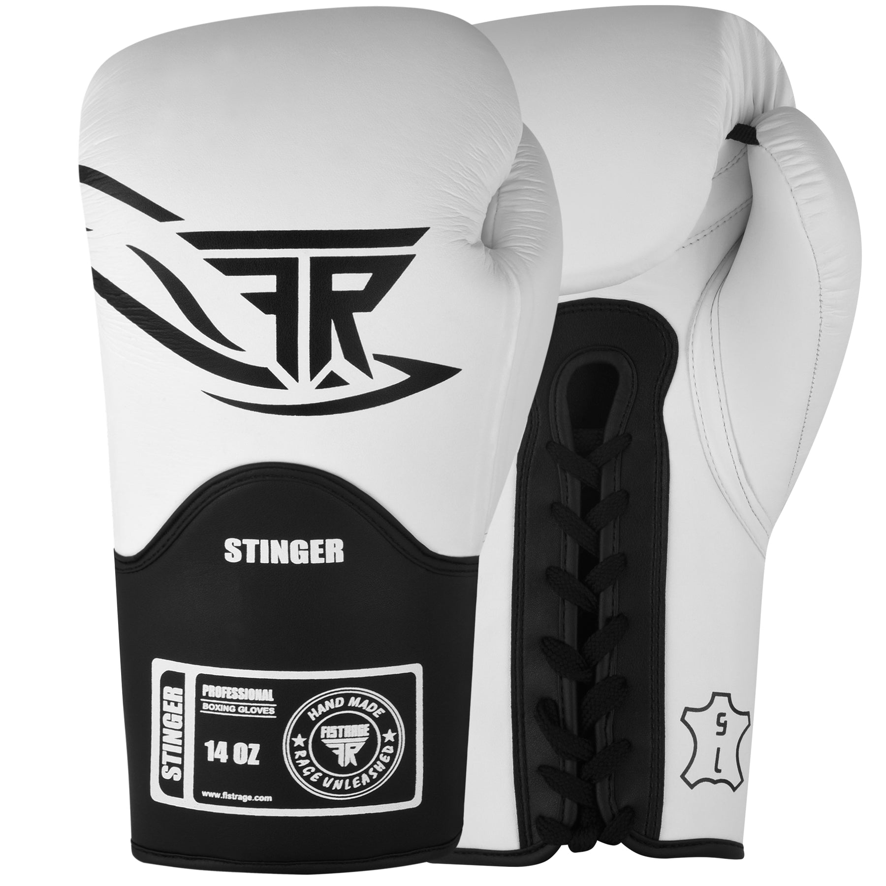 STINGER PROFESSIONAL LEATHER BOXING GLOVES - White/Black