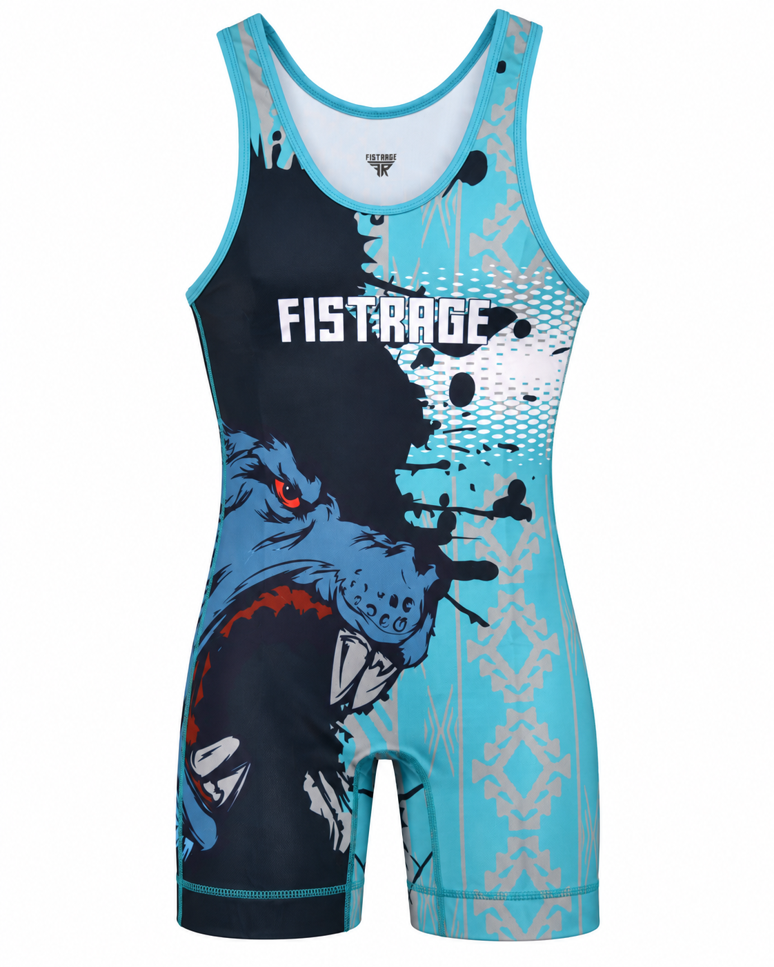 FISTRAGE Sublimated Wrestling Singlet - Cyan Blue