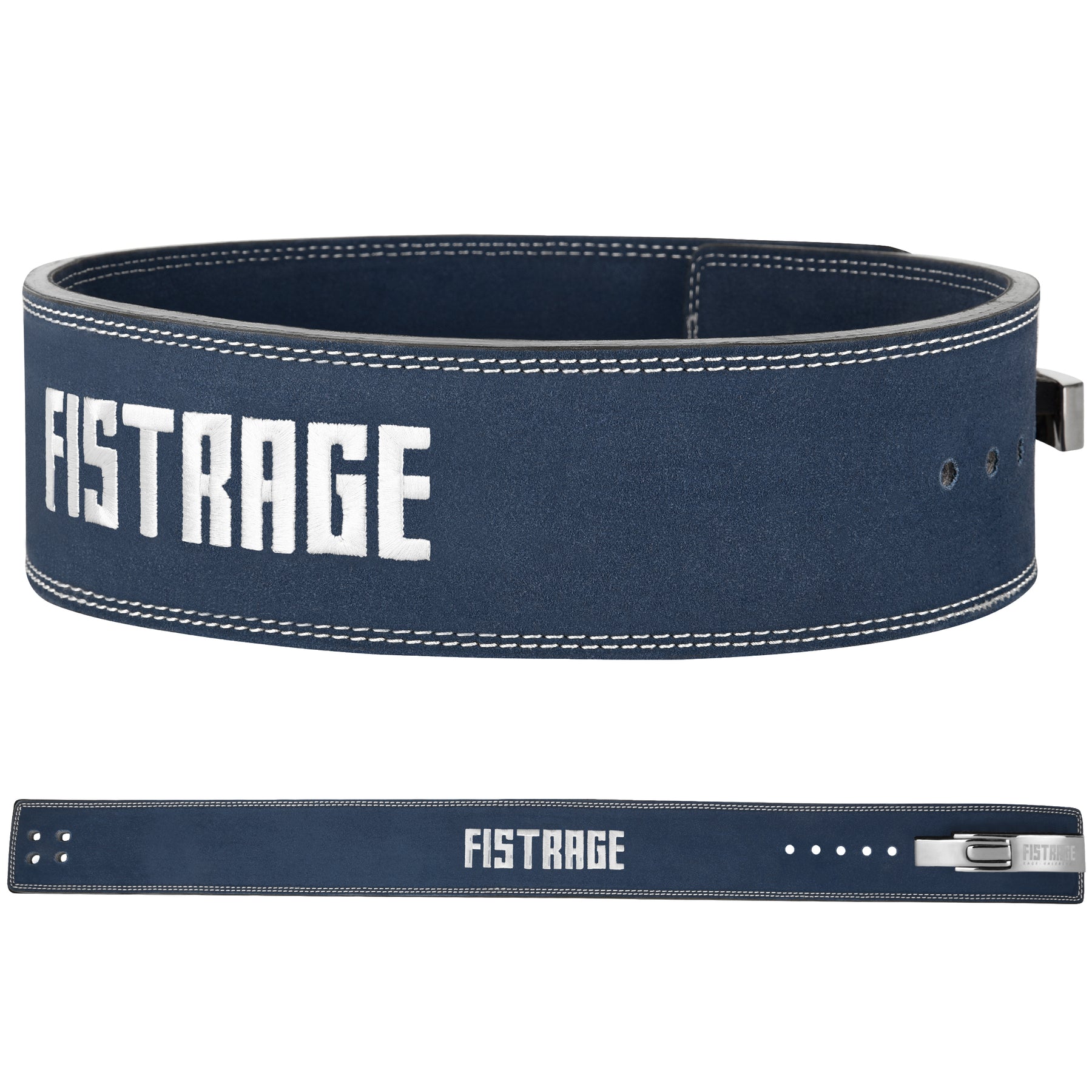 FISTRAGE Weight Lifting Lever Buckle Belts with Embroidery Logo-Navy Blue