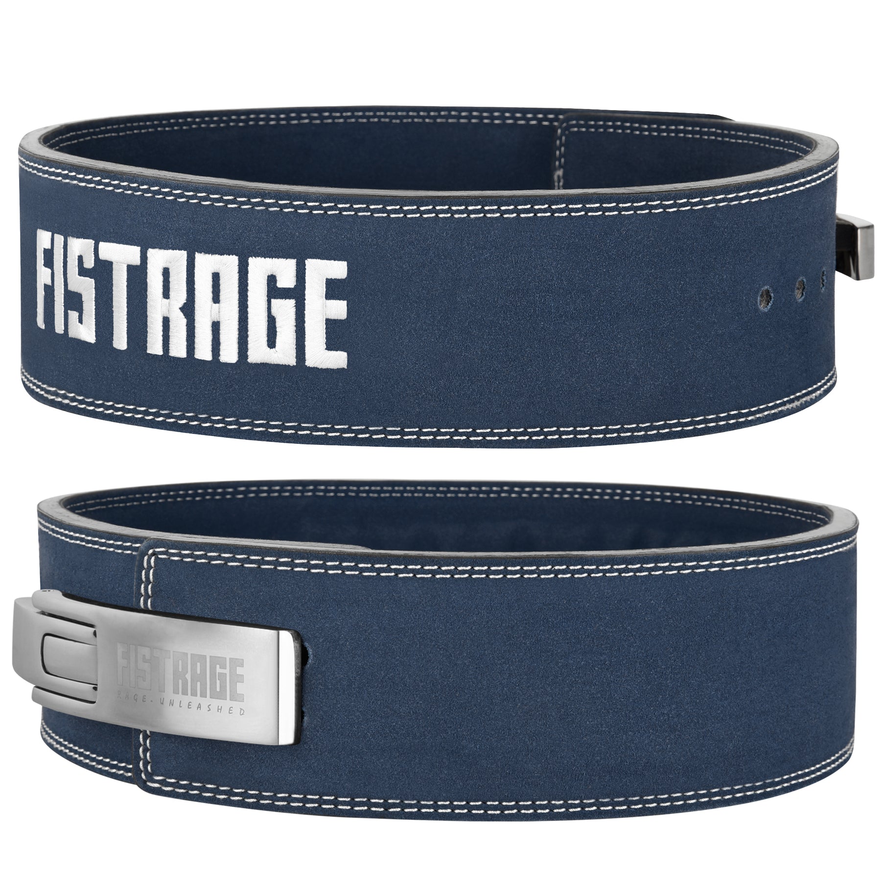 FISTRAGE Weight Lifting Lever Buckle Belts with Embroidery Logo-Navy Blue
