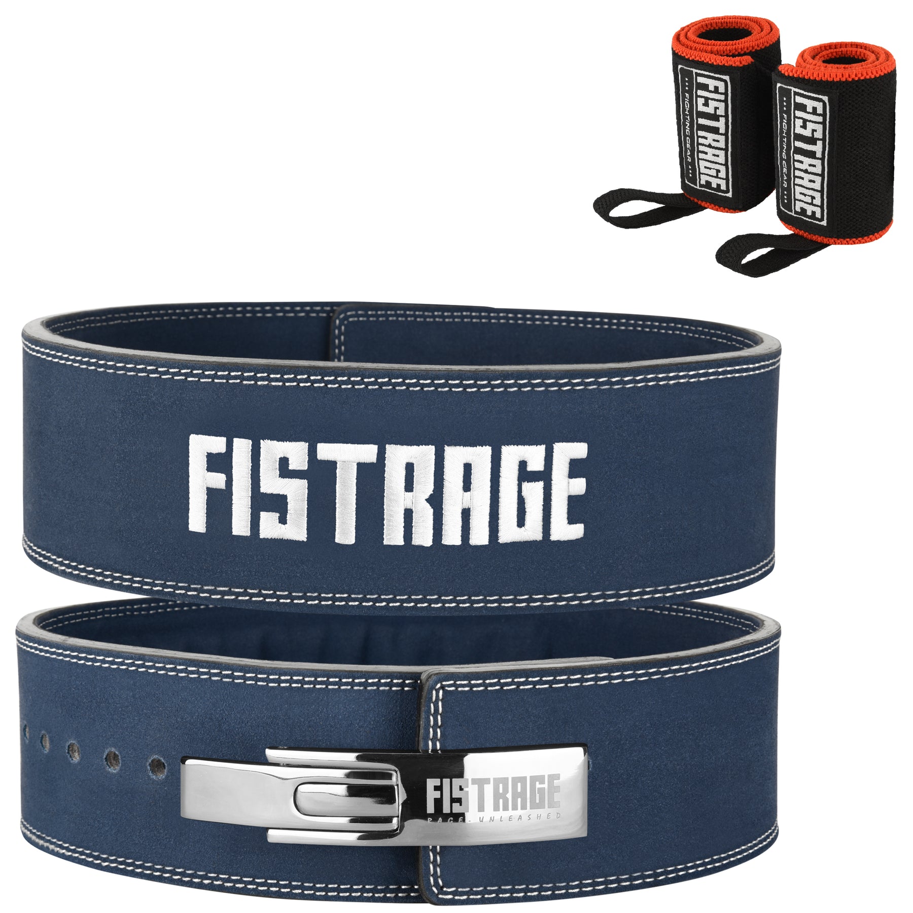 FISTRAGE Weight Lifting Lever Buckle Belts with Embroidery Logo-Navy Blue