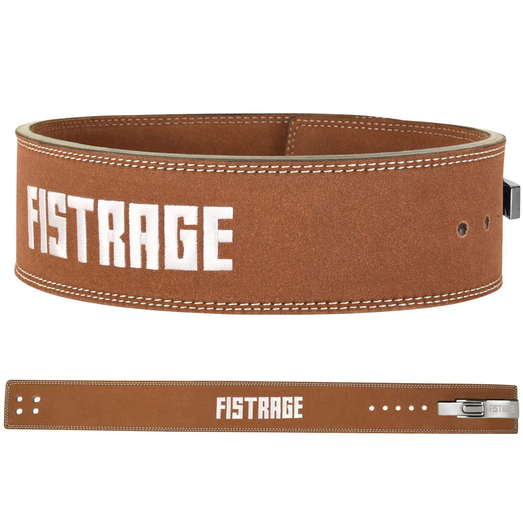 FISTRAGE Weight Lifting Lever Buckle Belts with Embroidery Logo-Brown