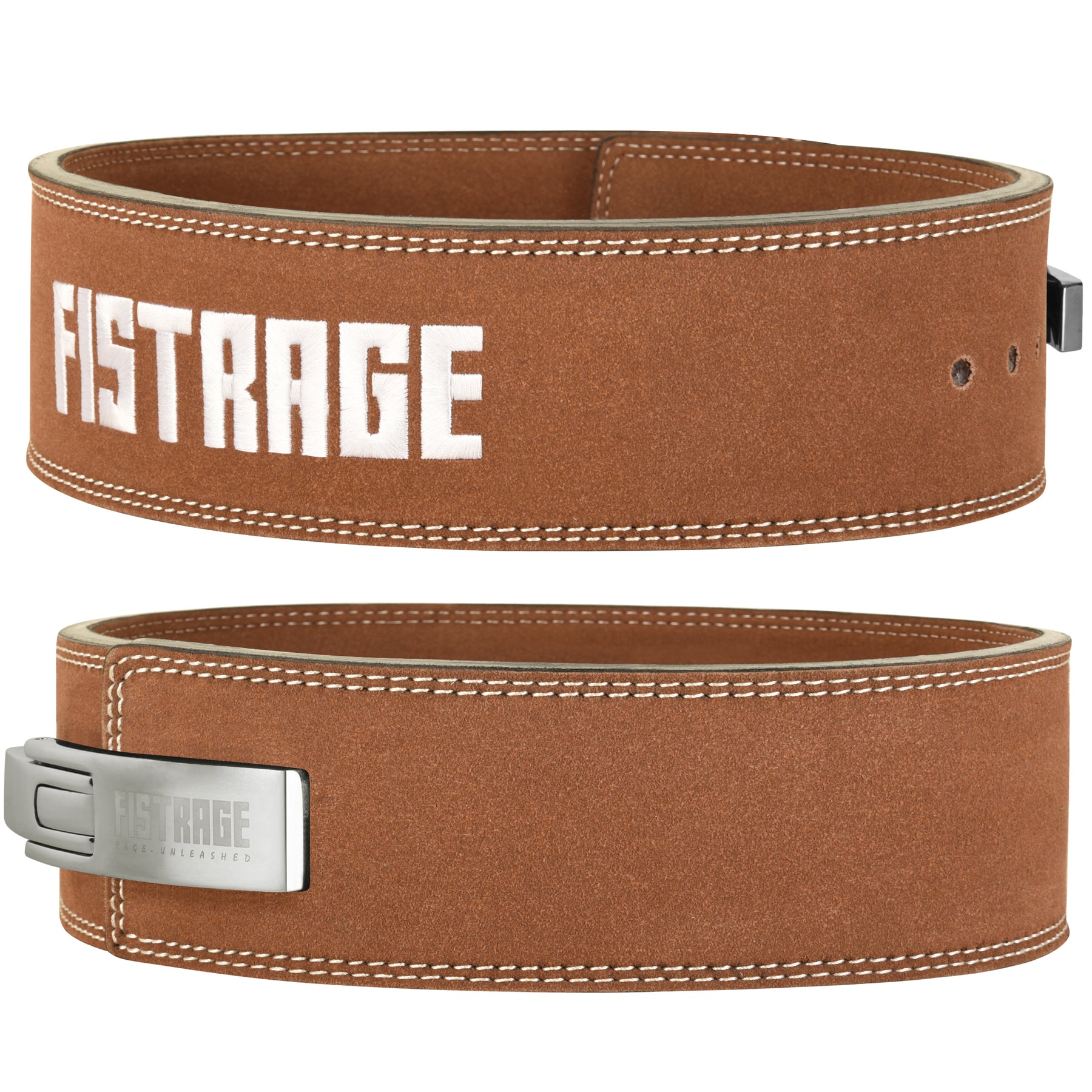 FISTRAGE Weight Lifting Lever Buckle Belts with Embroidery Logo-Brown
