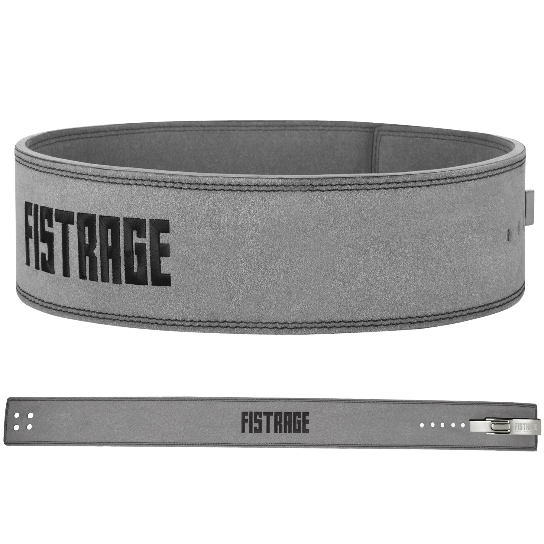 FISTRAGE Weight Lifting Lever Buckle Belts with Embroidery Logo-Gray