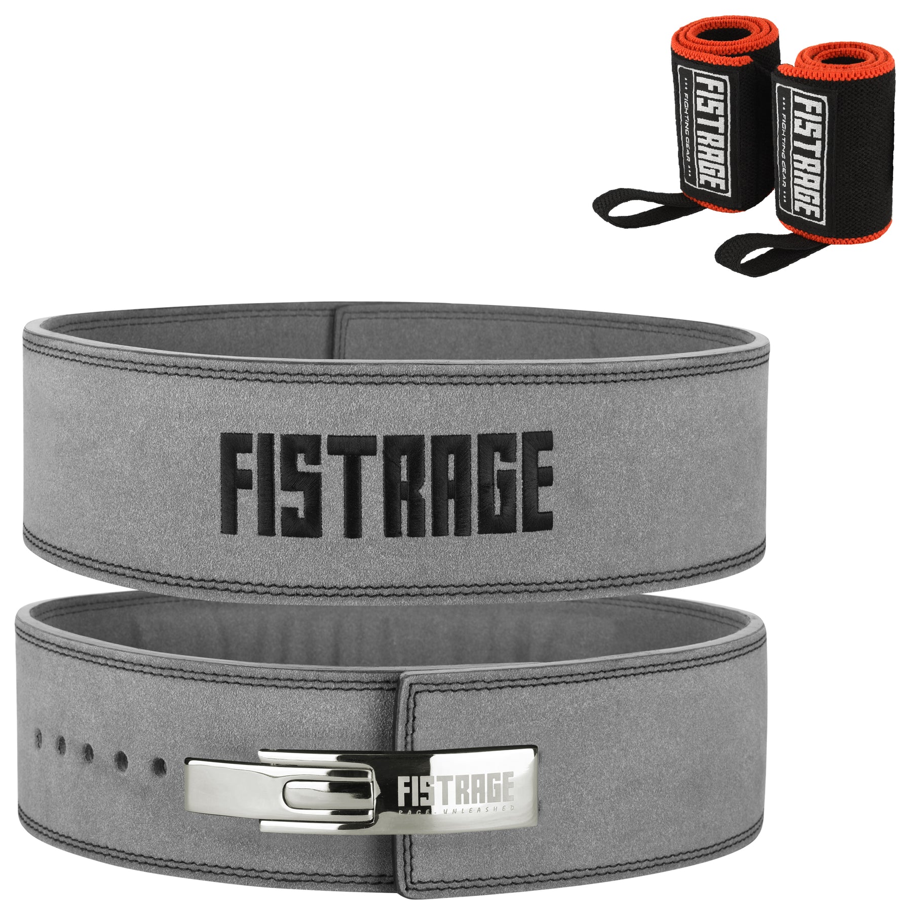 FISTRAGE Weight Lifting Lever Buckle Belts with Embroidery Logo-Gray