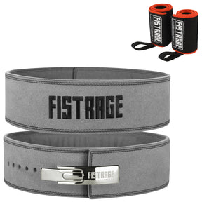 FISTRAGE Weight Lifting Lever Buckle Belts with Embroidery Logo-Gray