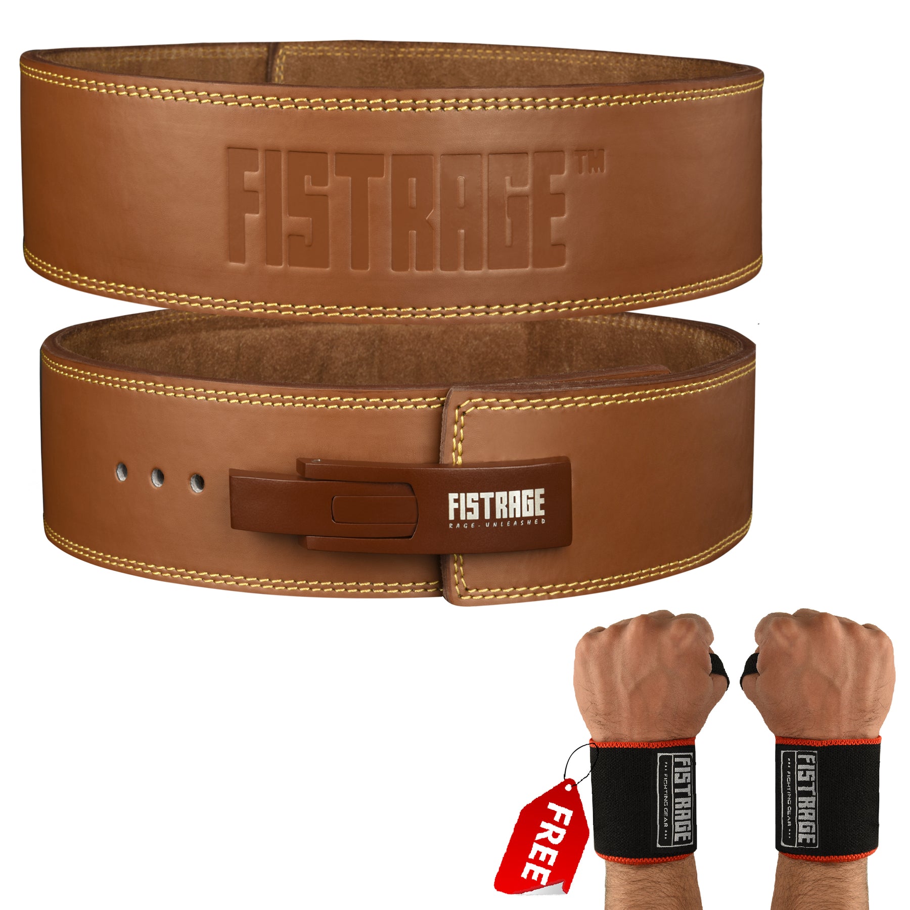 Lever Buckle Belt with free Wrist Band - Brown