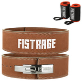 FISTRAGE Weight Lifting Lever Buckle Belts with Embroidery Logo-Brown