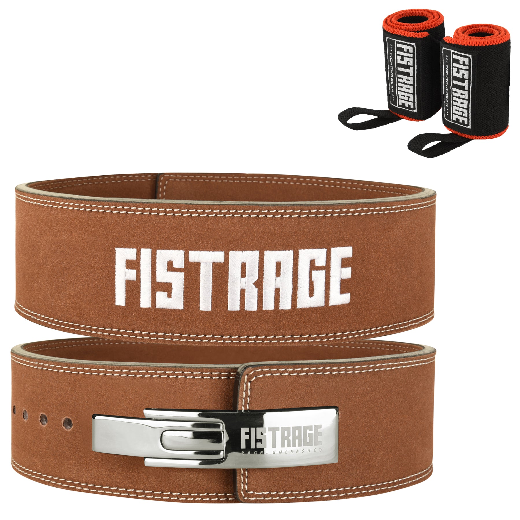 FISTRAGE Weight Lifting Lever Buckle Belts with Embroidery Logo-Brown