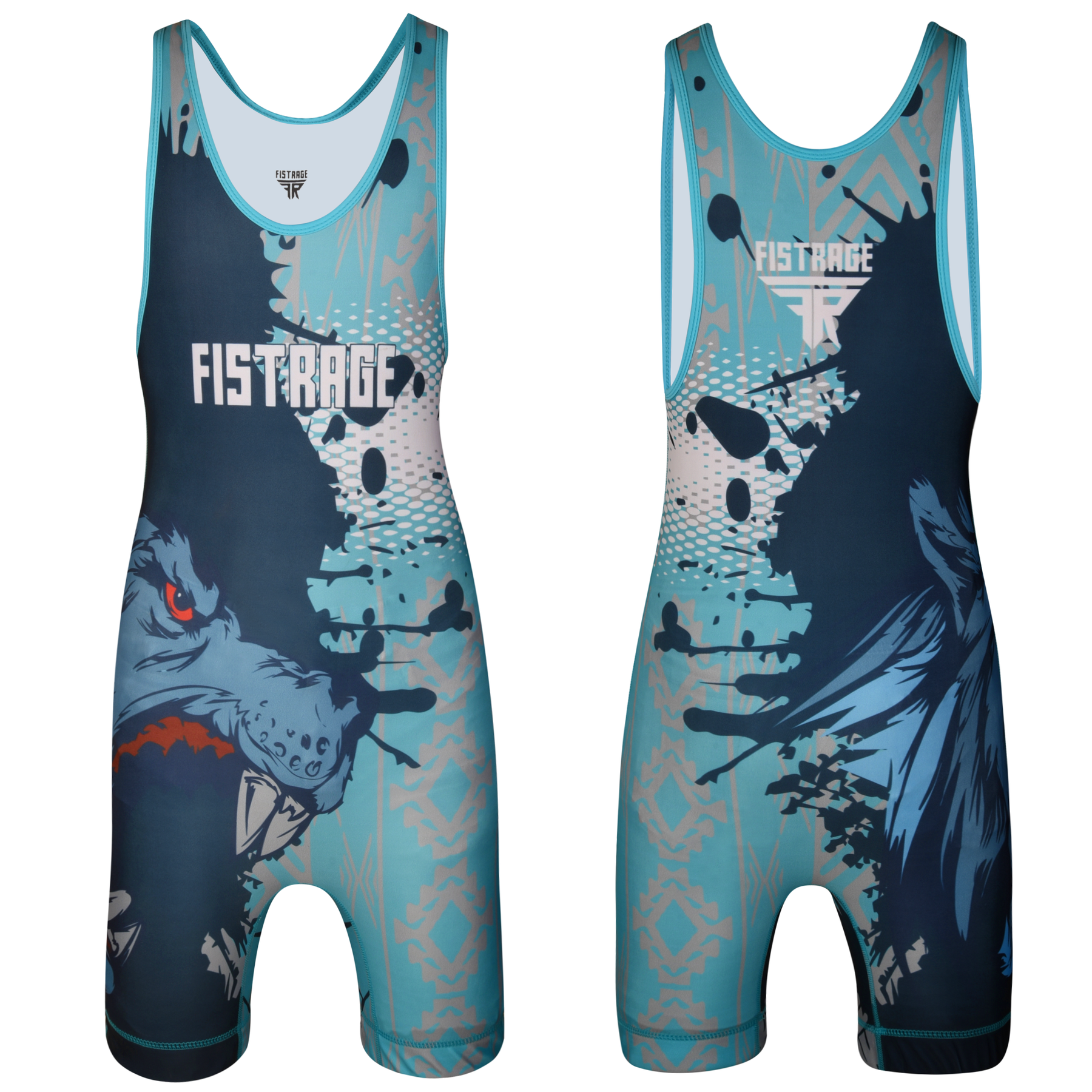 FISTRAGE Sublimated Wrestling Singlet - Cyan Blue