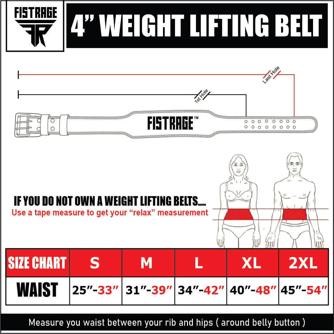 Emboss Leather Weight Lifting Belt 4 Inches - Black