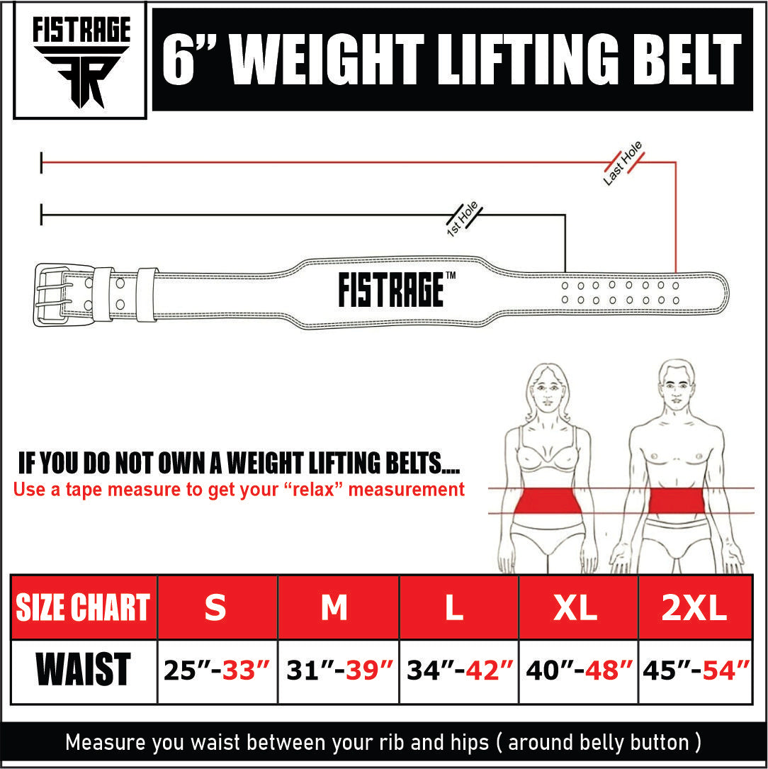 Emboss Leather Weight Lifting Belt 6 Inches - Black