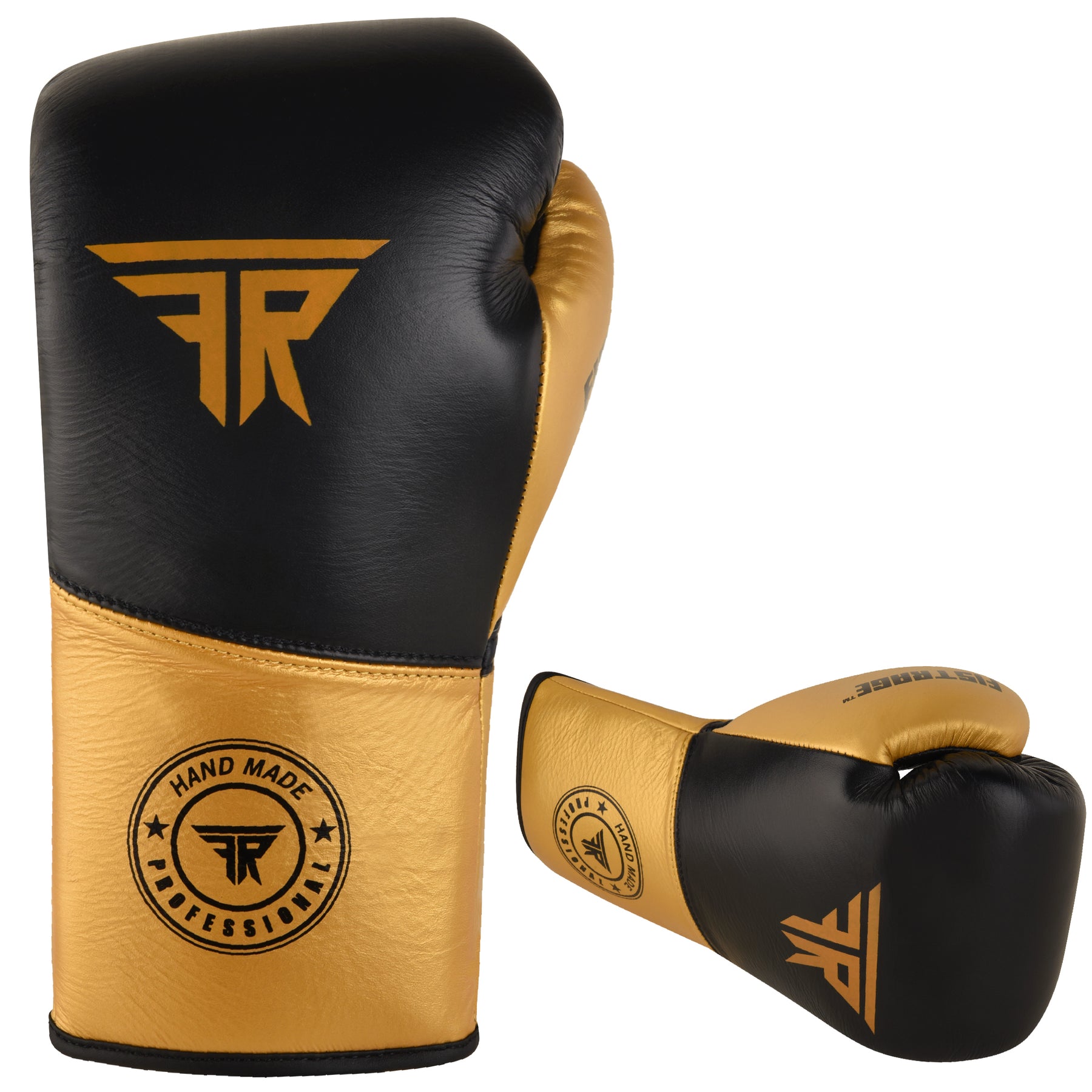 FR-52 Professional Leather Boxing Gloves - Black Gold