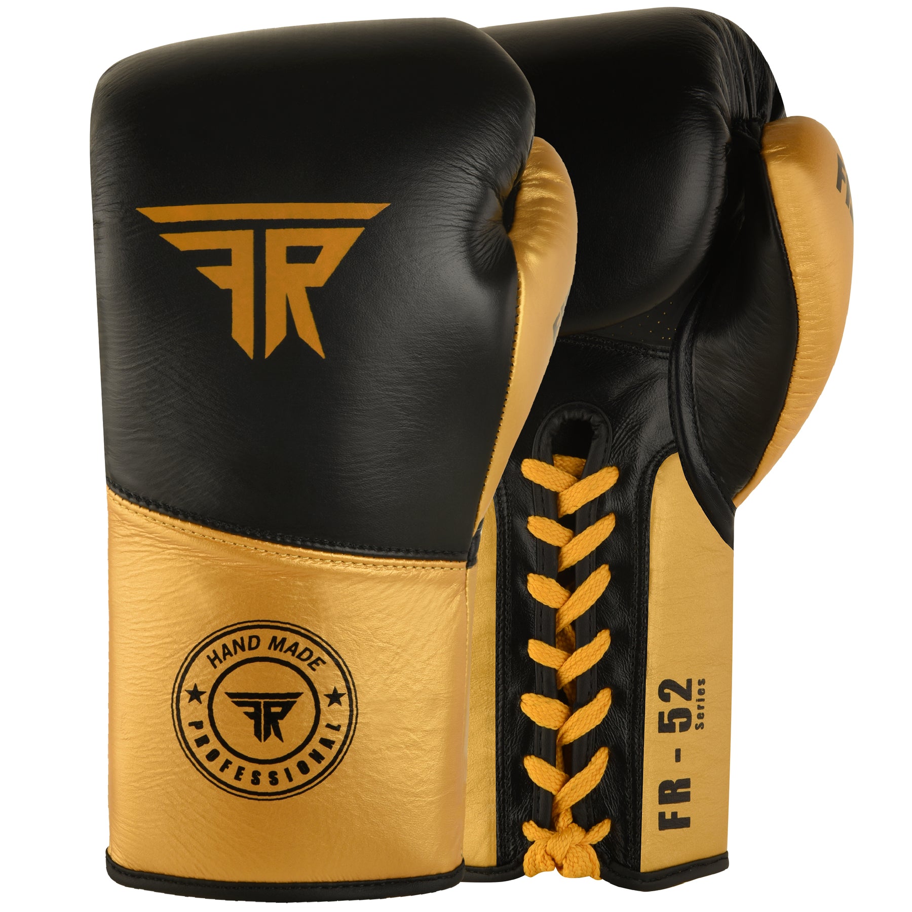 FR-52 Professional Leather Boxing Gloves - Black Gold