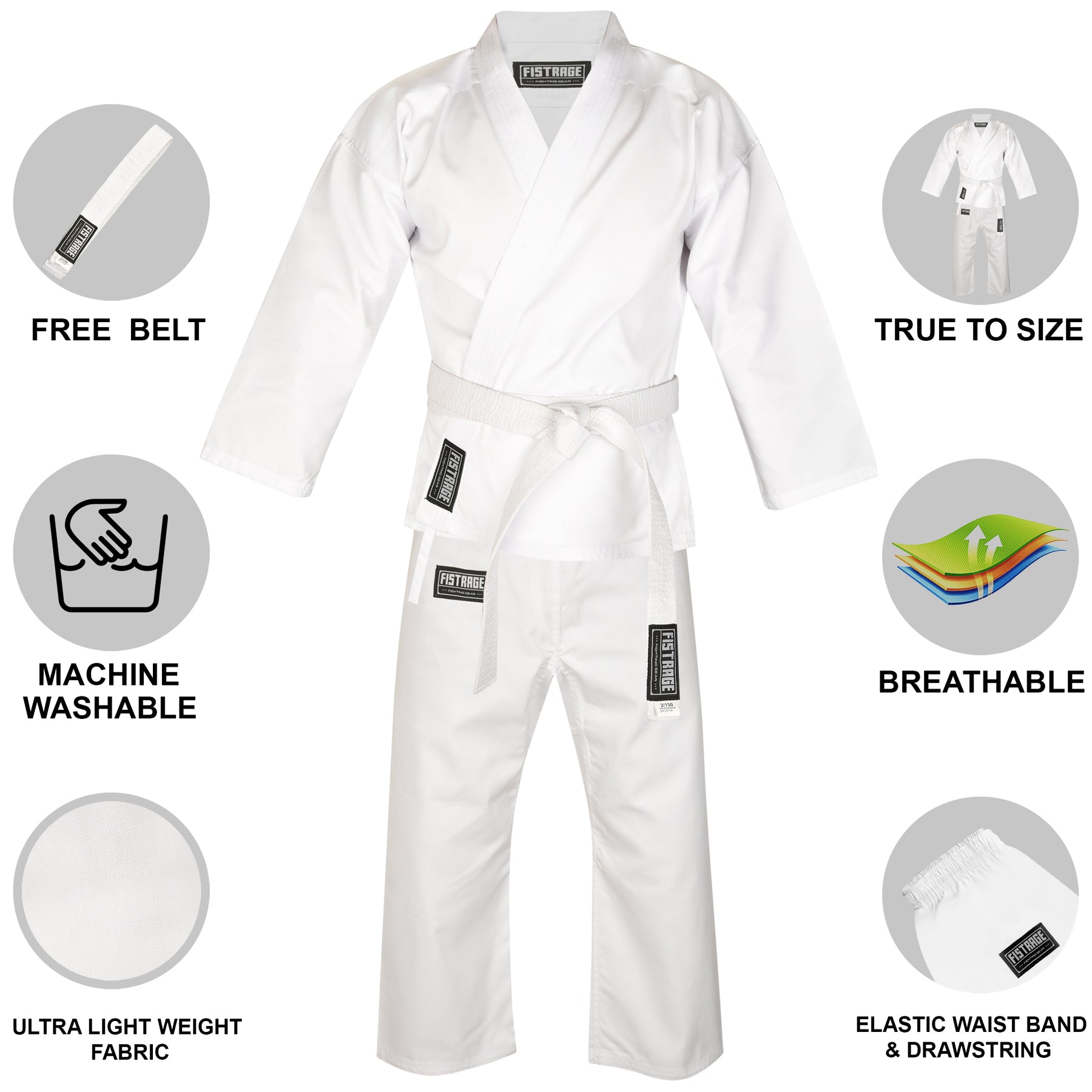 FISTRAGE Karate Uniform with Belt - White
