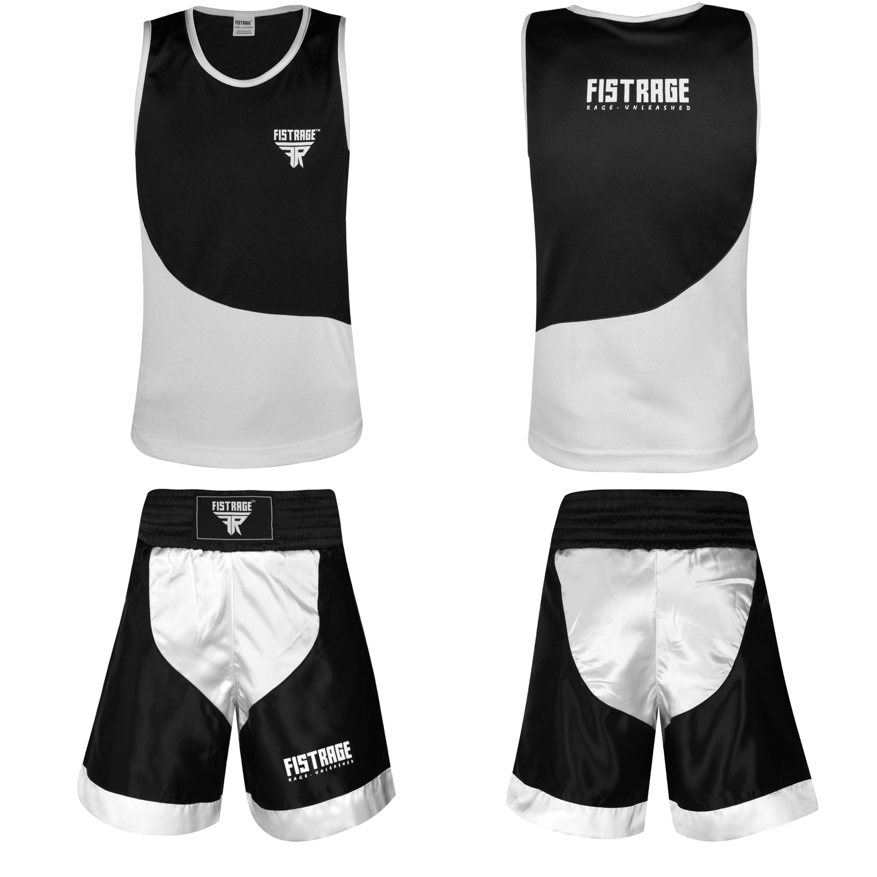 Kids Boxing Uniform Set 2PCS Top & Shorts - Black White