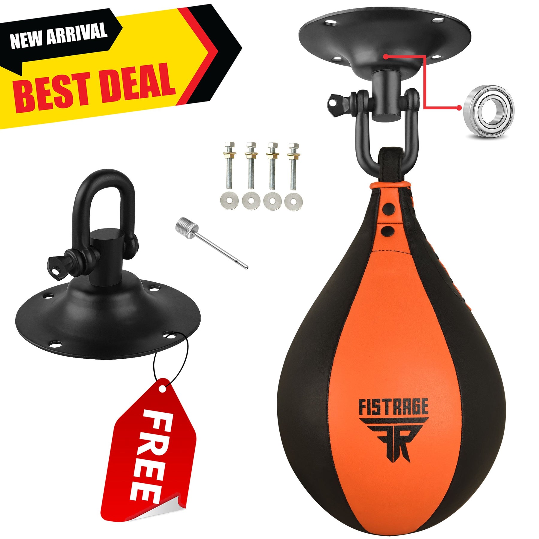 FISTRAGE Speed Bag with free Hanging Swivel - Orange Black
