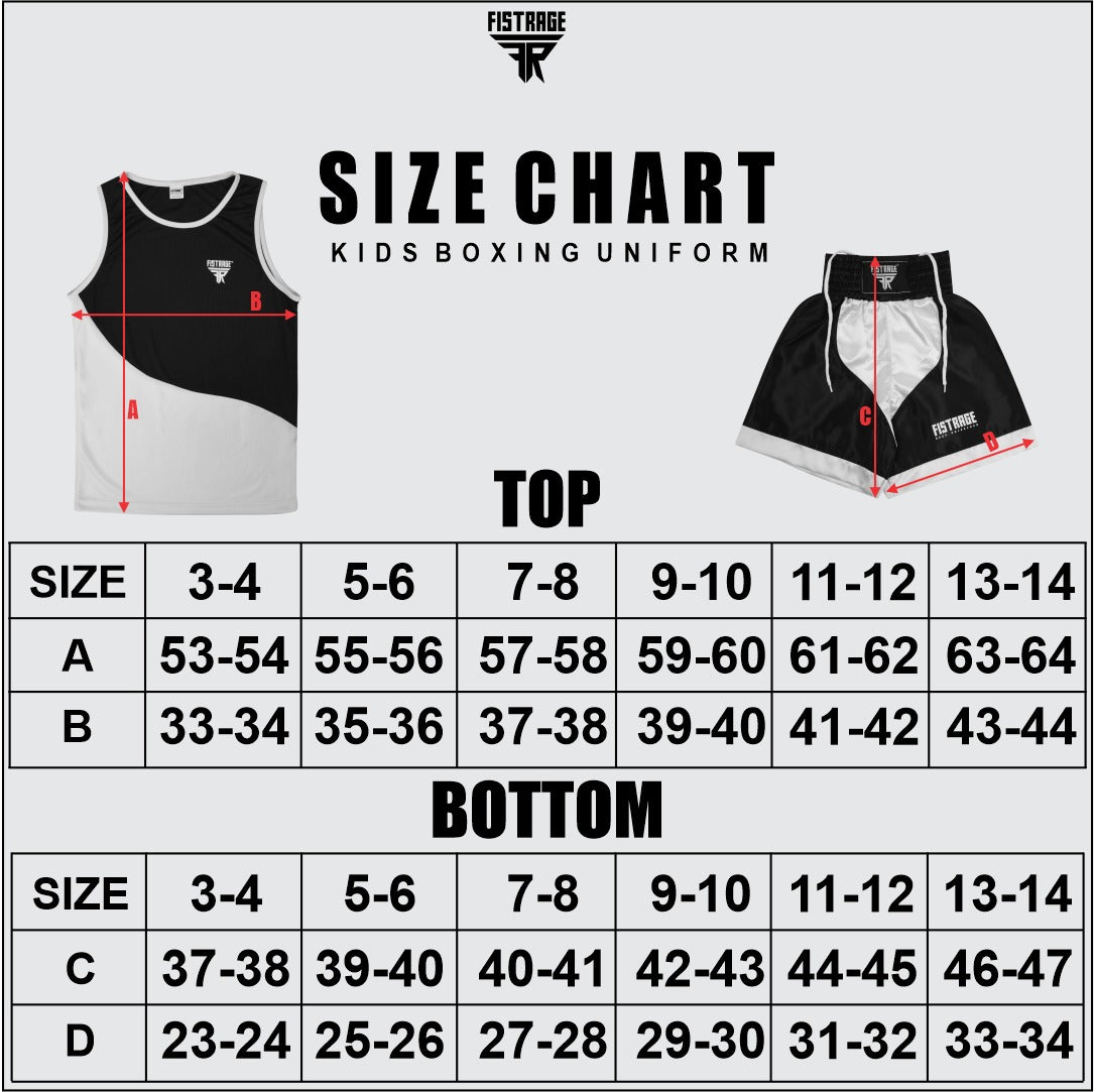 Kids Boxing Uniform Set 2PCS Top & Shorts - Black White