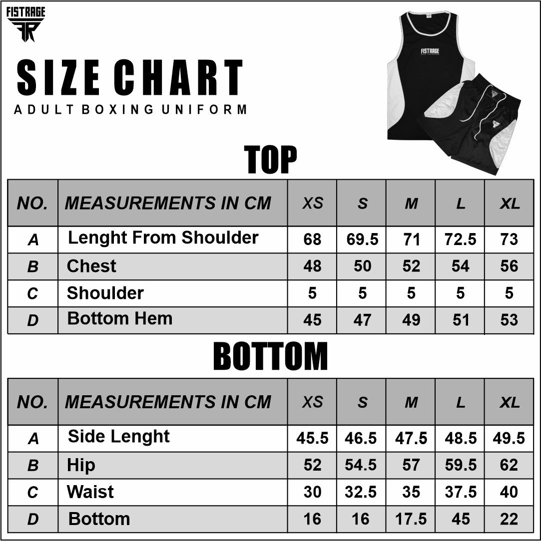 Adults Boxing Uniform Set 2PCS Top & Shorts - Black White