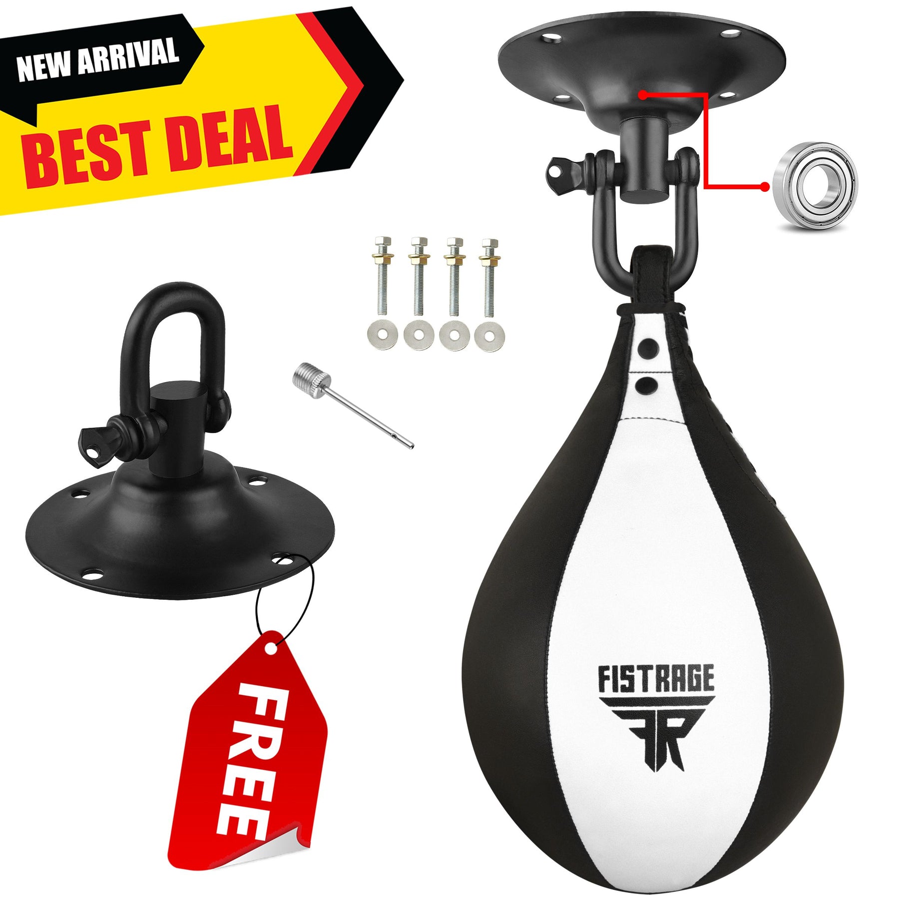 FISTRAGE Speed Bag with free Hanging Swivel - White Black