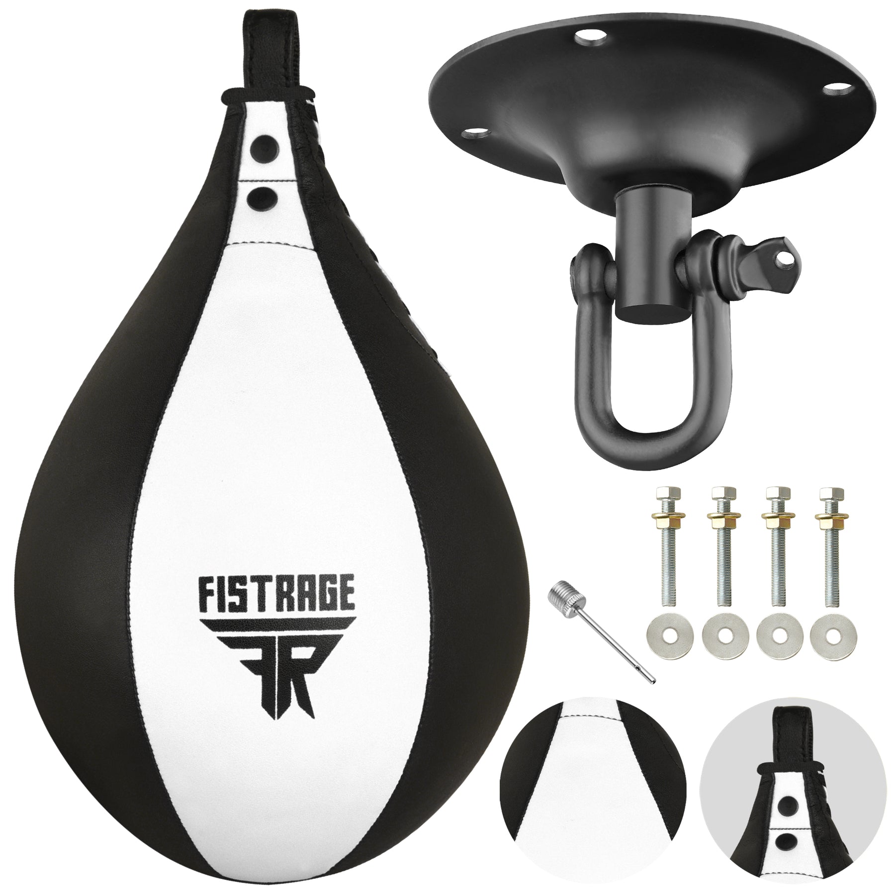 FISTRAGE Speed Bag with free Hanging Swivel - White Black