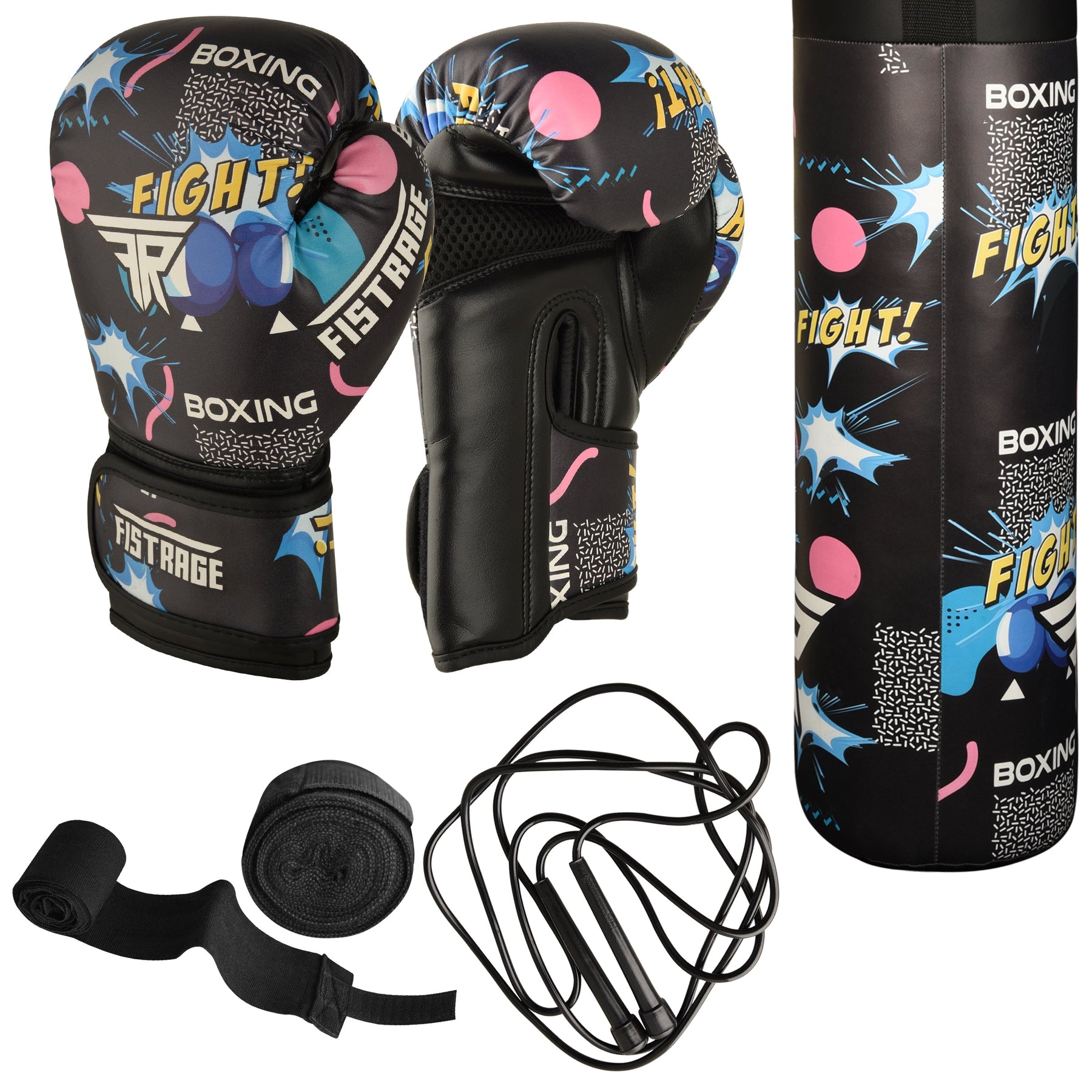 boxing set, kids boxing set, punch bag, boxing gloves, skipping rope, hand wraps, fistrage boxing set,
