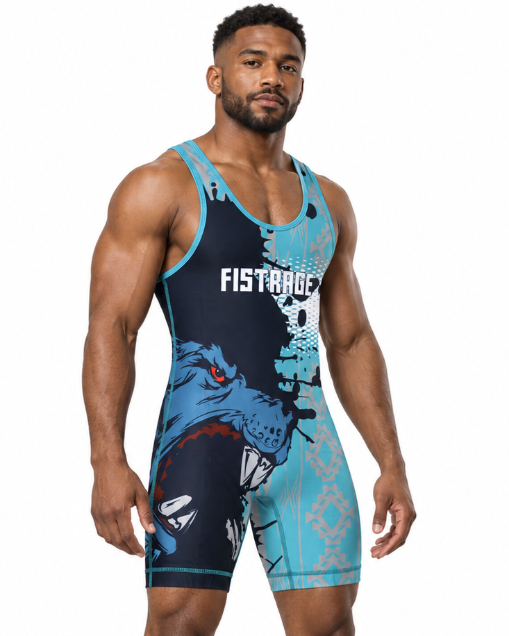 Fistrage Sublimated Wrestling Singlet - Cyan Blue