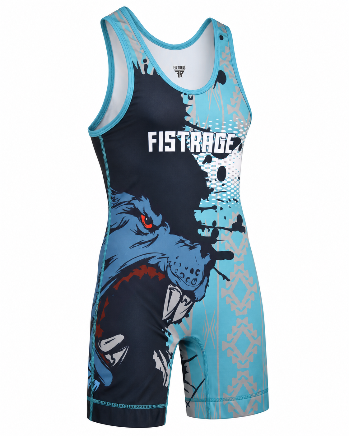 FISTRAGE Sublimated Wrestling Singlet - Cyan Blue