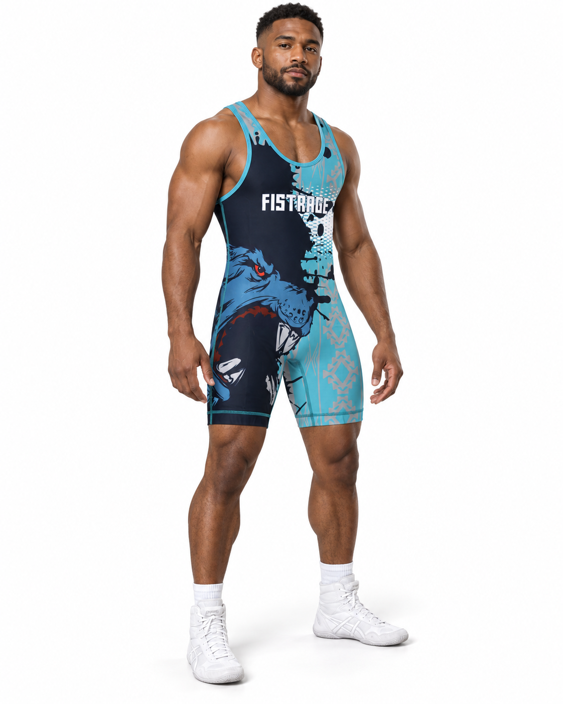 FISTRAGE Sublimated Wrestling Singlet - Cyan Blue