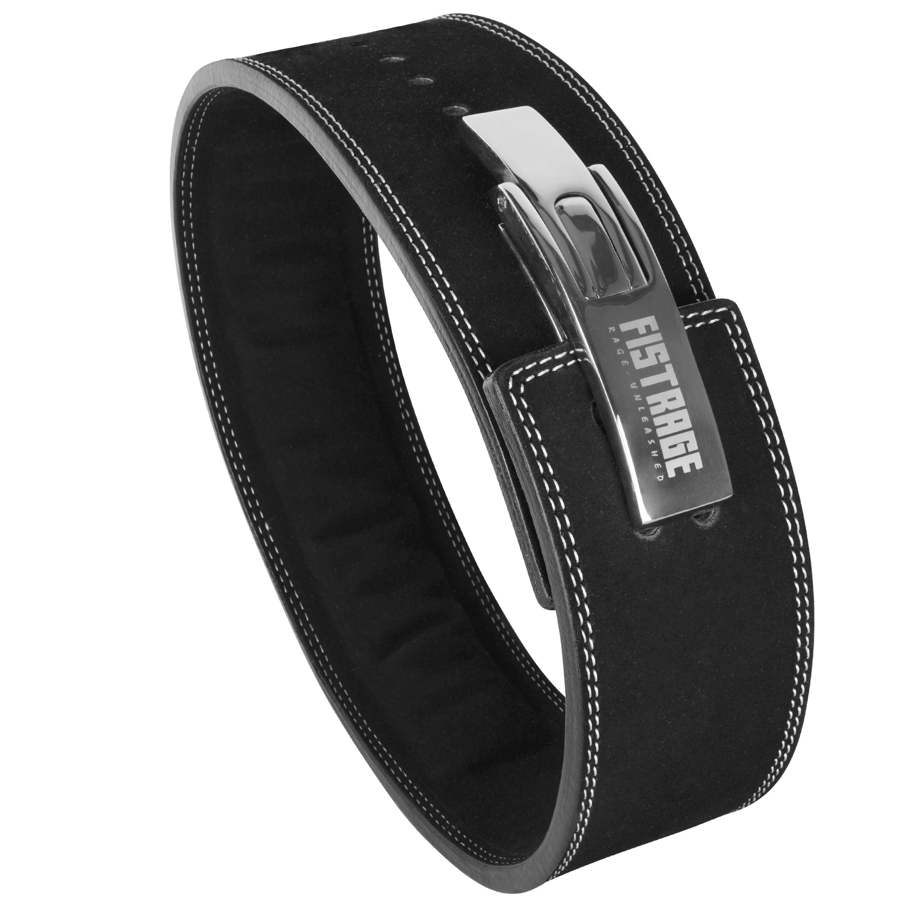 Lever Buckle Belt with Wrist Band Silver Buckle - Black