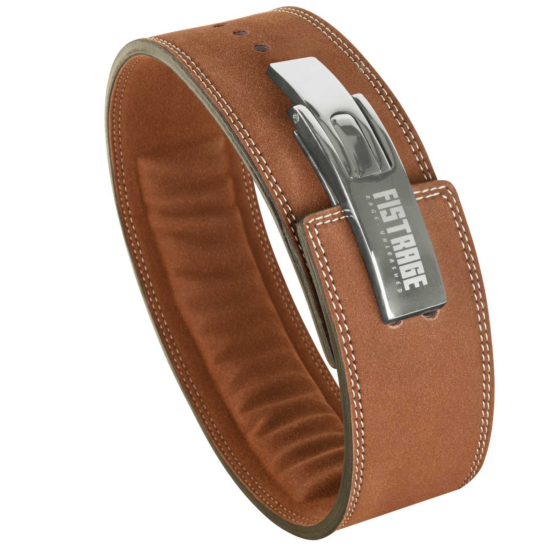 Lever Buckle Belt with Wrist Band Silver Buckle - Brown