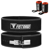 FISTRAGE Weight Lifting Lever Buckle Belts with Sticker Logo-Black