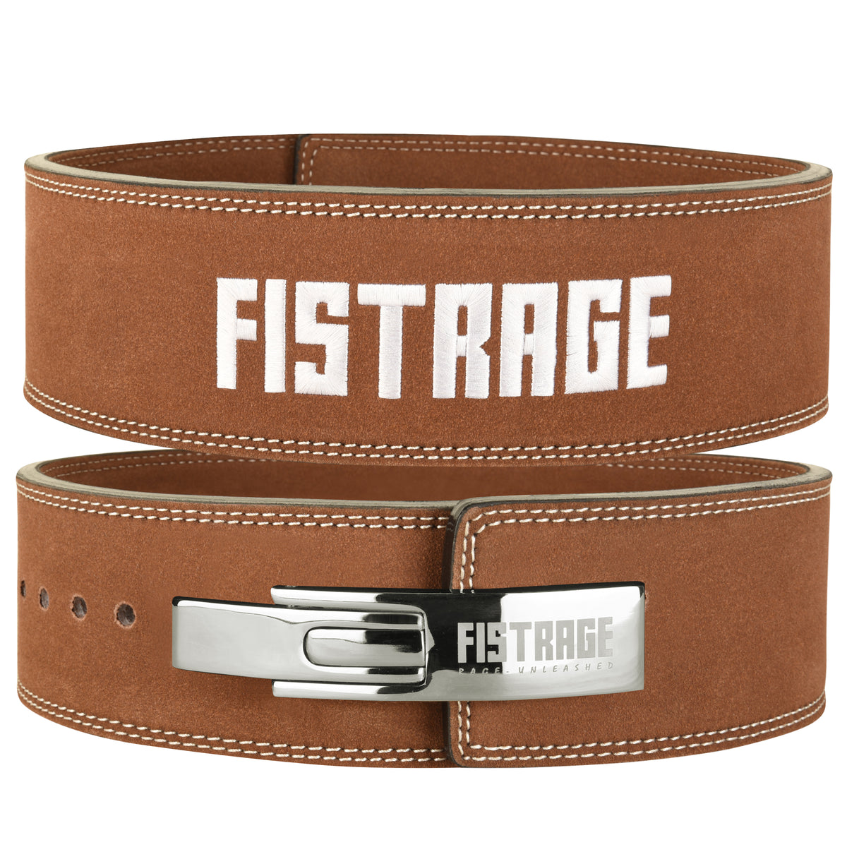 FISTRAGE Weight Lifting Lever Buckle Belts with Embroidery Logo-Brown