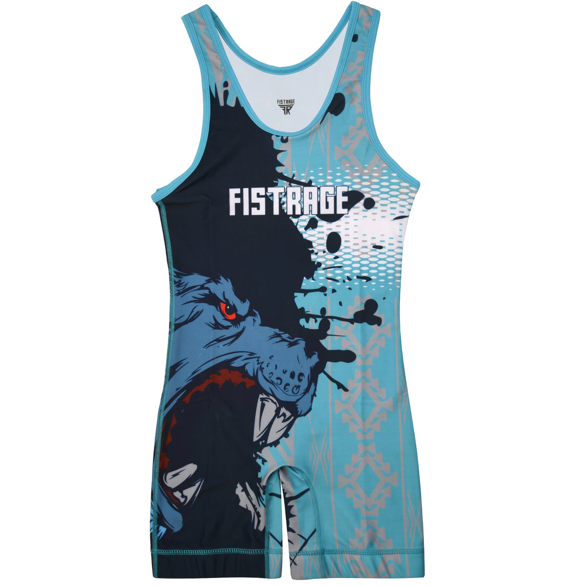 FISTRAGE Sublimated Wrestling Singlet - Cyan Blue