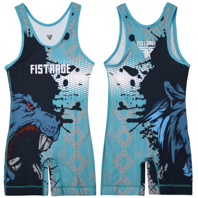 FISTRAGE Sublimated Wrestling Singlet - Cyan Blue