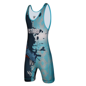 FISTRAGE Sublimated Wrestling Singlet - Cyan Blue