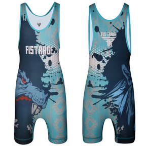 FISTRAGE Sublimated Wrestling Singlet - Cyan Blue