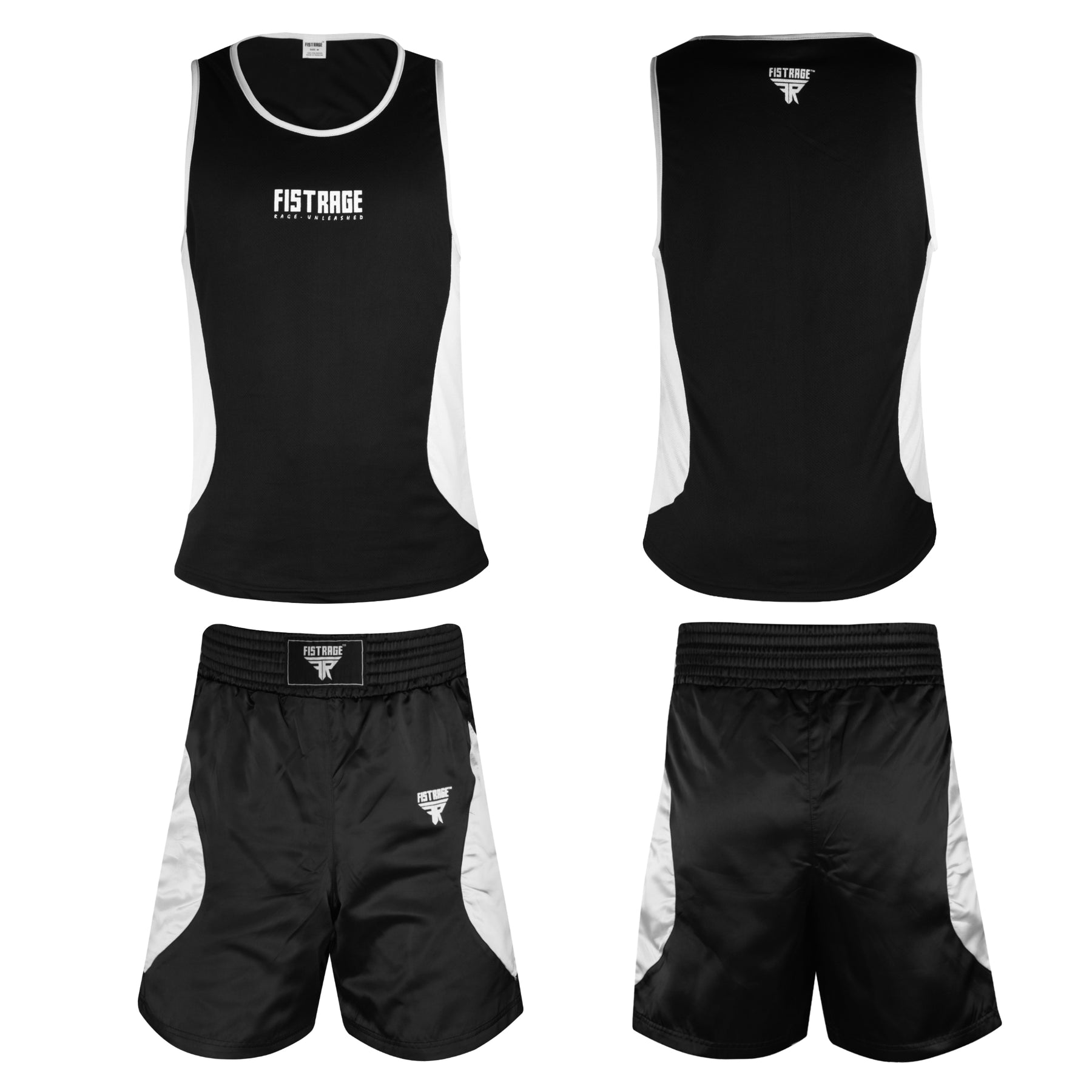Adults Boxing Uniform Set 2PCS Top & Shorts - Black White