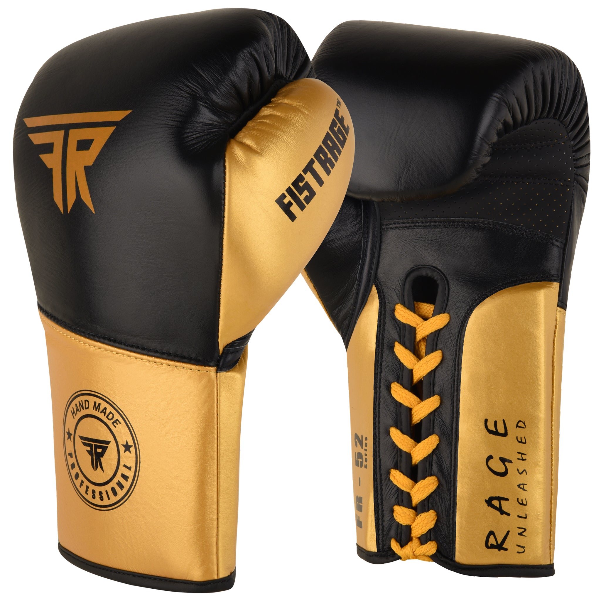 FR-52 Professional Leather Boxing Gloves - Black Gold