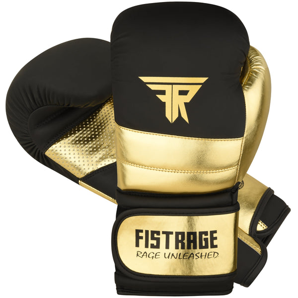 BULGING DERMIS Metallic Leather Boxing Gloves - Gold Black