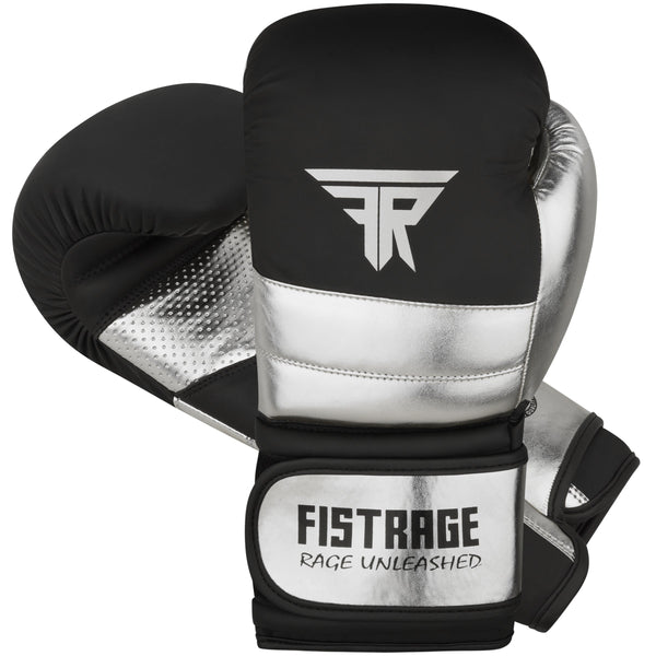 BULGING DERMIS Metallic Leather Boxing Gloves - Silver Black