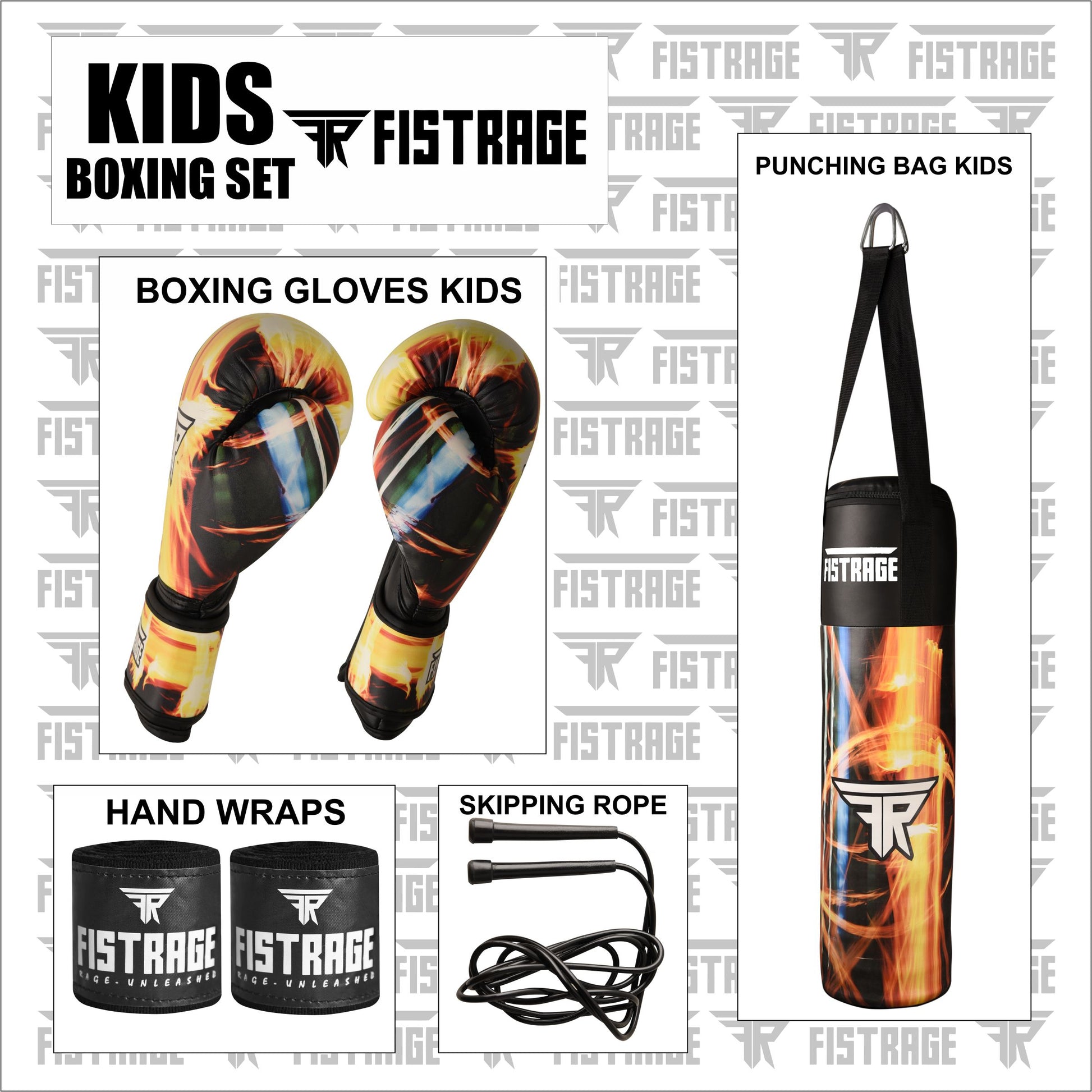 boxing set, kids boxing set, punch bag, boxing gloves, skipping rope, hand wraps, fistrage boxing set,